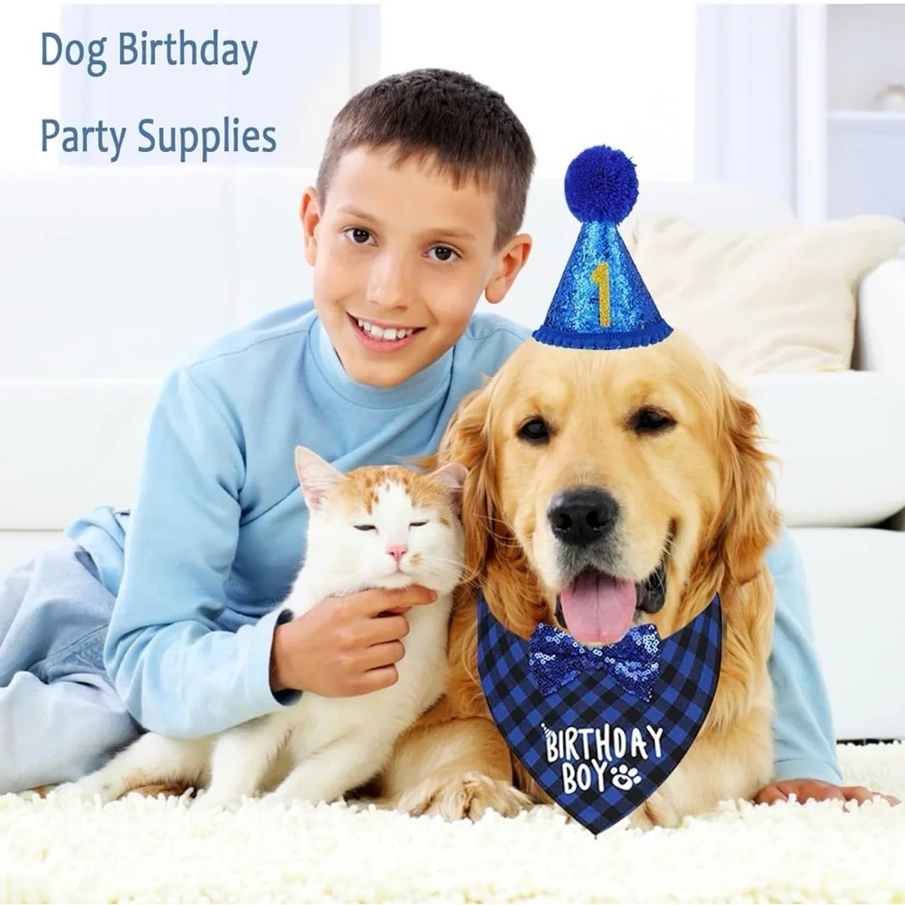Dog Birthday Boy Party Set Bandana Hat Bow Tie NWT